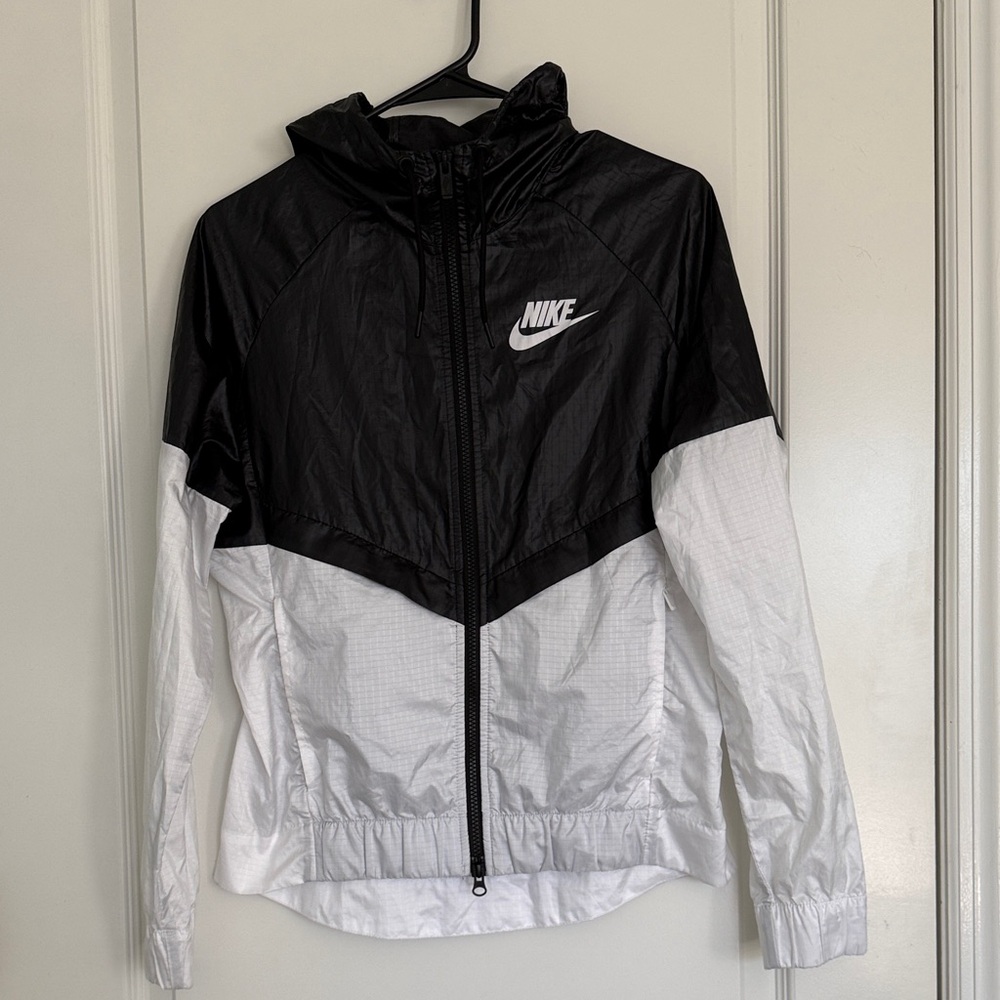 Nike Windrunner Jacket Black White Long Sleeve Full Zip Hooded Windbreaker Sz S - Picture 2 of 9